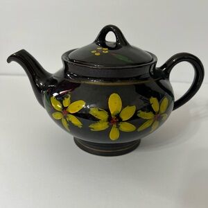 Teapot 1960 Canadian ART Pottery Black and Yellow Teapot Vintage